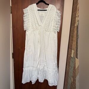 Anthropologie White V-Neck Midi Dress